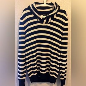 EXPRESS -Striped Navy Blue & White Cowl Neck Knitted Sweater100% Cotton Sz L